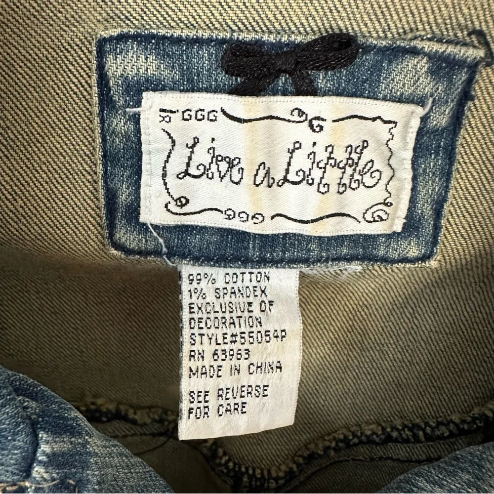 Live a Little 3/4 Sleeve Denim Jacket with Antiqued Lace Trim Size PM - Picture 6 of 6